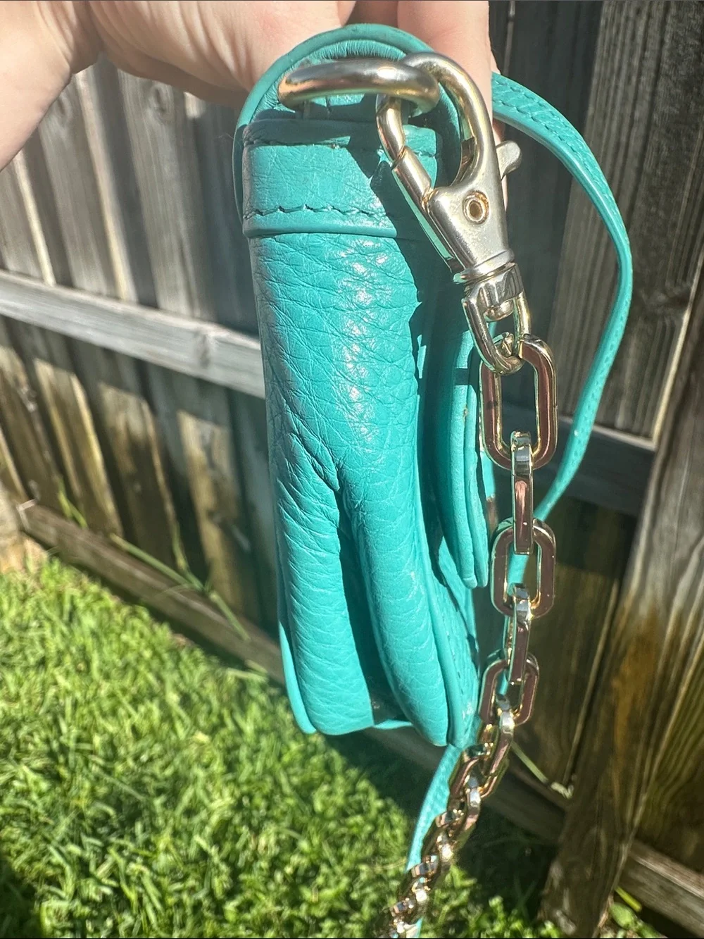 Tory Burch Turquoise Leather Crossbody with Gold Chain